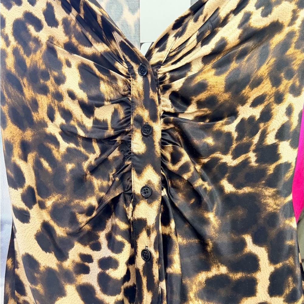 Women’s Leopard Print Button-Down Shirt - Tan & Black